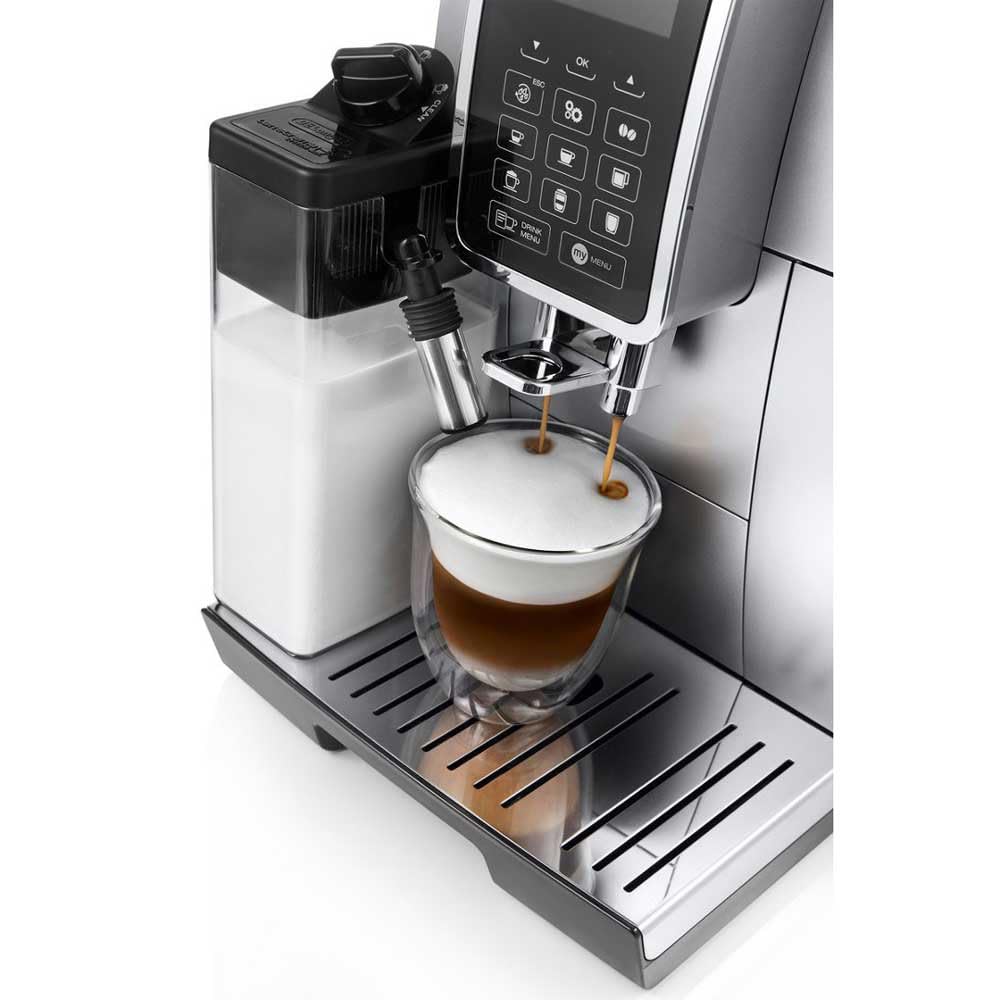 Dinamica Machine à Café Grain, Machine Expresso et Cappuccino, 1.8L, Argent