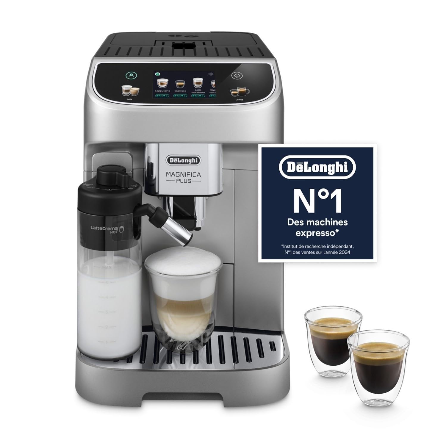Magnifica Plus - Perfetto Machine à Café Automatique avec LatteCrema Mousseur à Lait Automatique, Argent et Noir