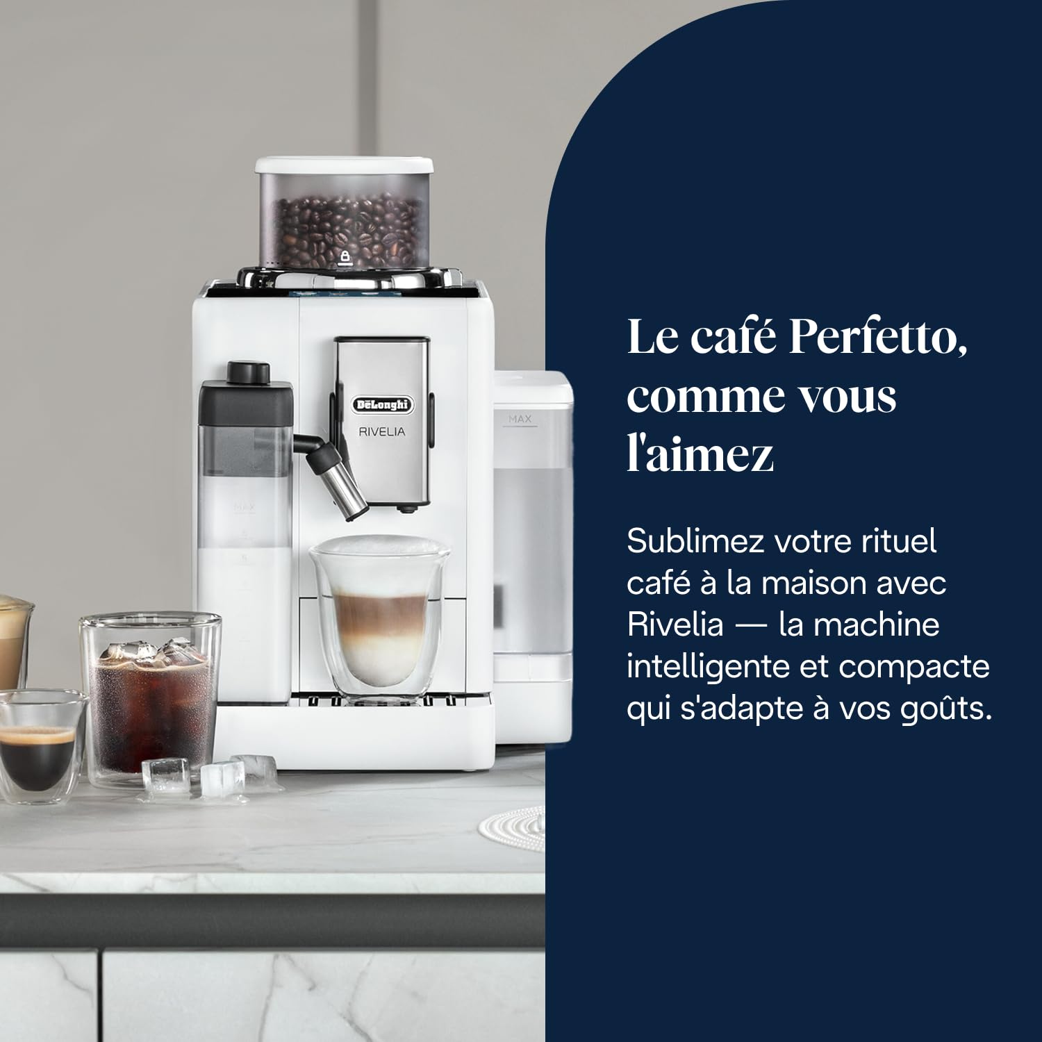 Rivelia - Perfetto Machine à Café Automatique avec LatteCrema Mousseur, Blanc