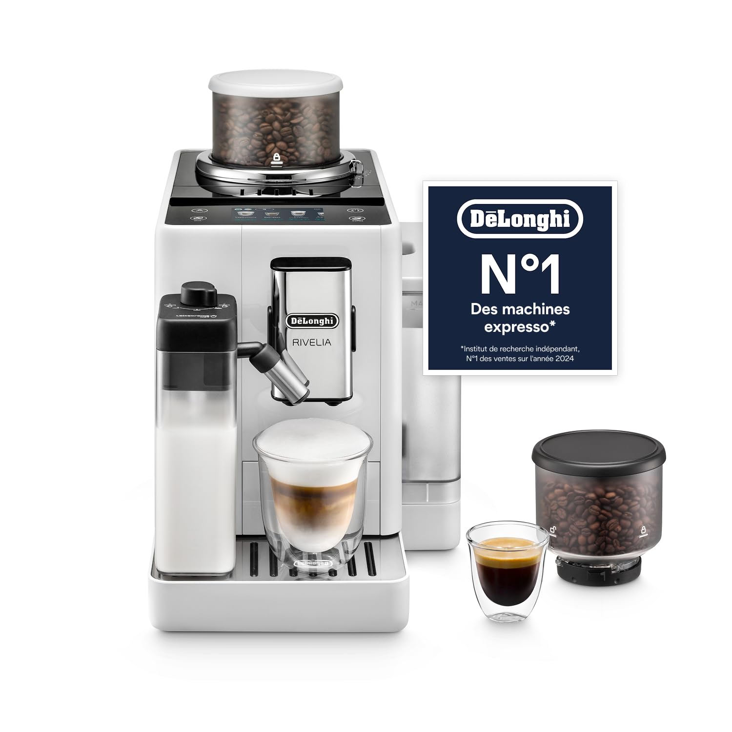 Rivelia - Perfetto Machine à Café Automatique avec LatteCrema Mousseur, Blanc