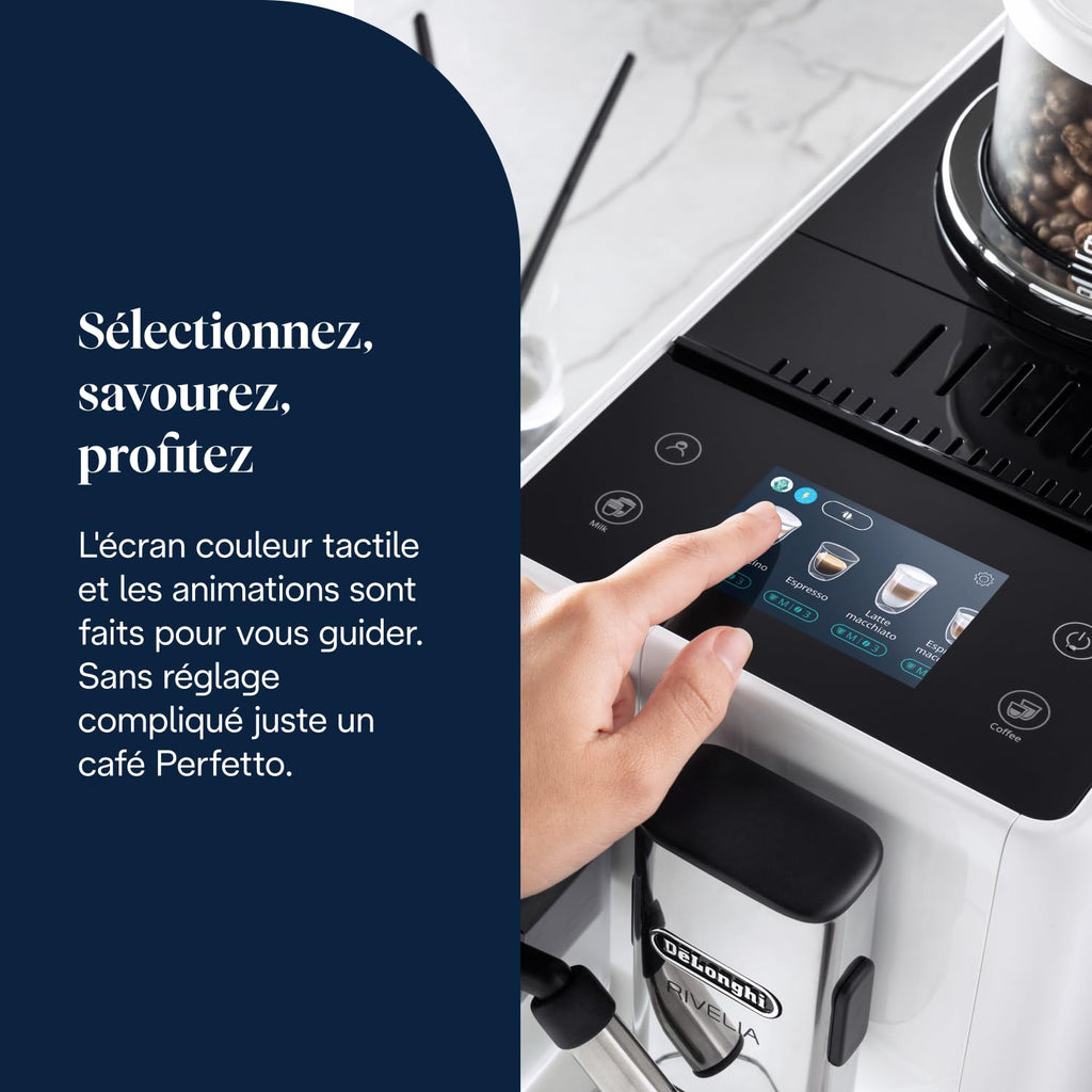 Rivelia - Perfetto Machine à Café Automatique avec LatteCrema Mousseur, Blanc
