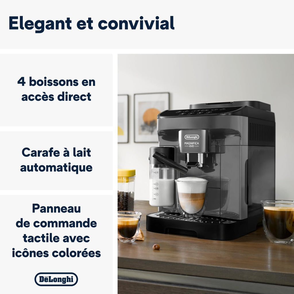 Magnifica Evo - Perfetto Machine à Café Automatique avec LatteCrema Mousseur à Lait Automatique
