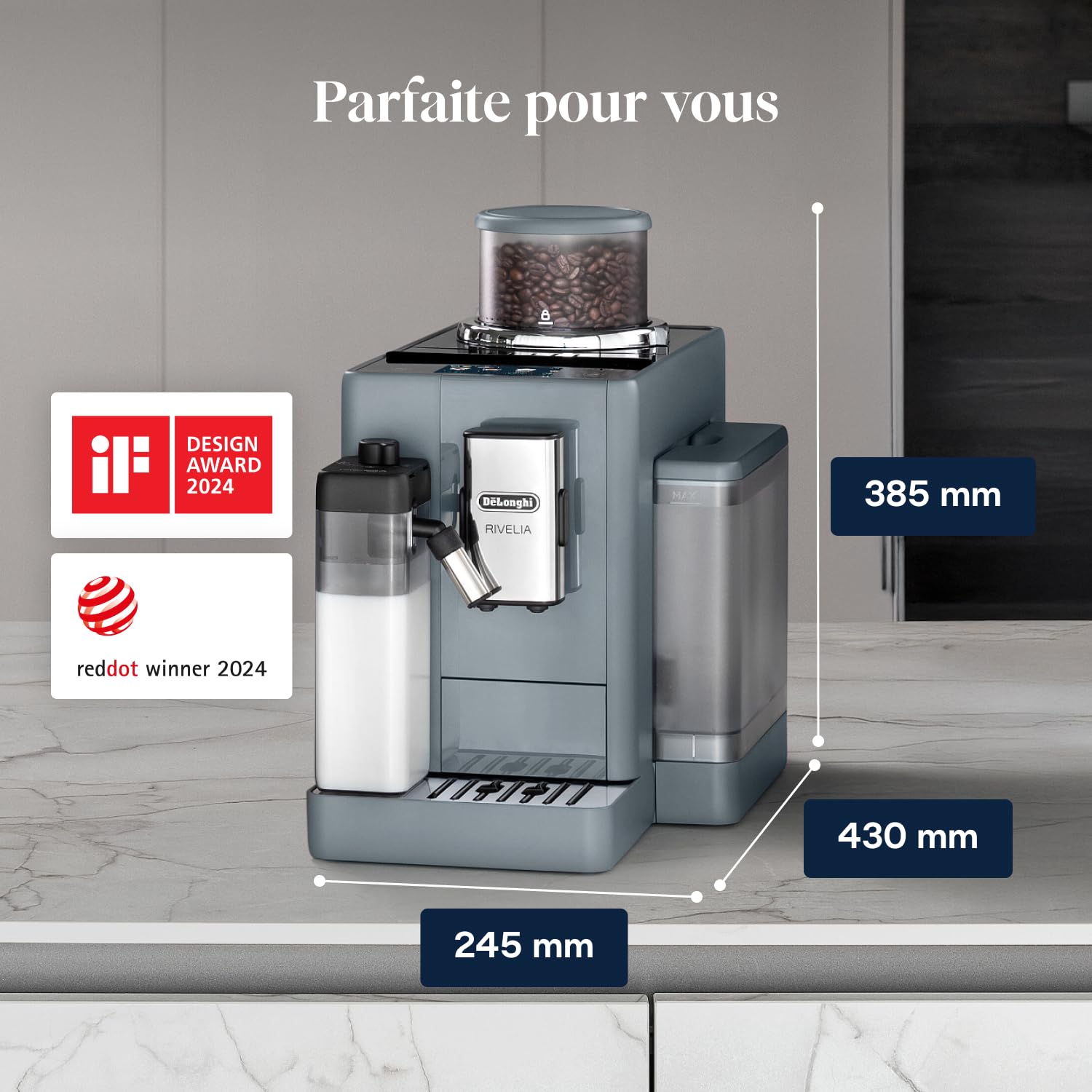Rivelia - Perfetto Machine à Café Automatique, Écran Tactile, Gris