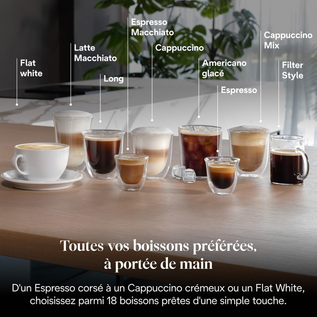 Magnifica Plus - Perfetto Machine à Café Automatique avec LatteCrema Mousseur à Lait Automatique, Argent et Noir