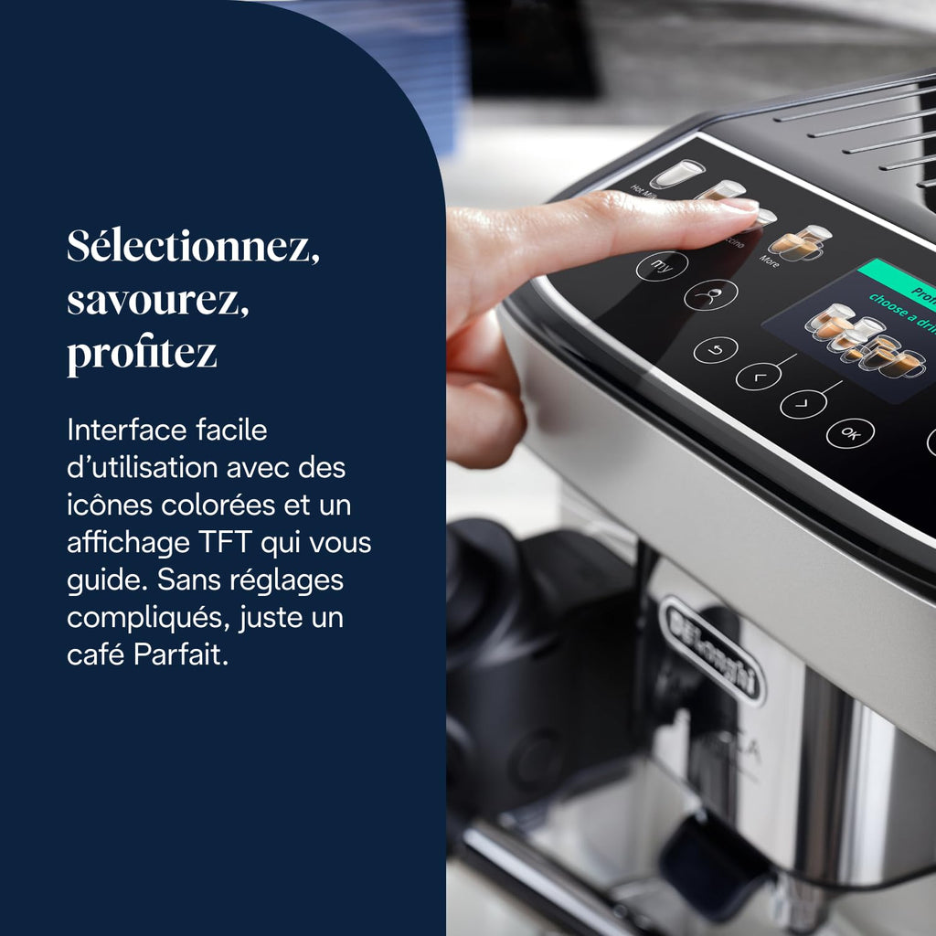 Magnifica Evo Next - Perfetto Machine à Café Automatique avec LatteCrema Mousseur, Argent et Noir