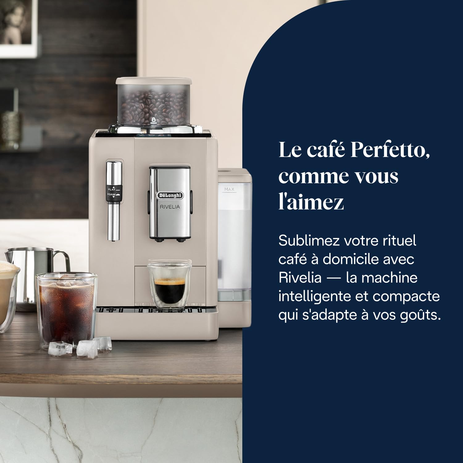 Rivelia - Perfetto Machine à Café Automatique, Mousseur à Lait Classique, Beige