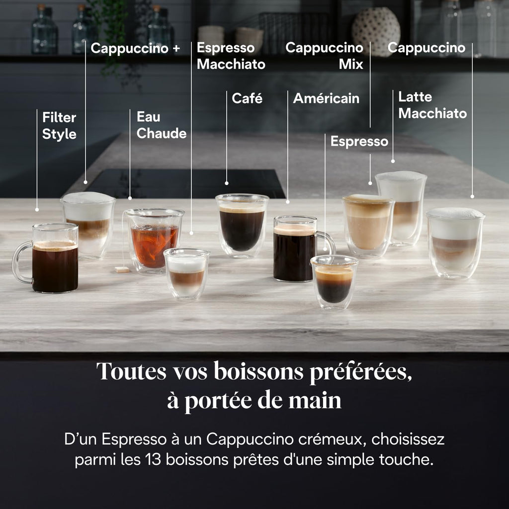 Magnifica Evo Next - Perfetto Machine à Café Automatique avec LatteCrema Mousseur, Argent et Noir
