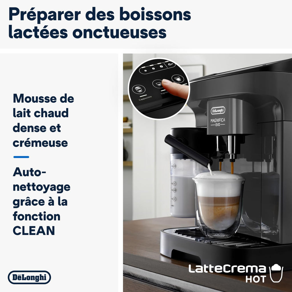 Magnifica Evo - Perfetto Machine à Café Automatique avec LatteCrema Mousseur à Lait Automatique