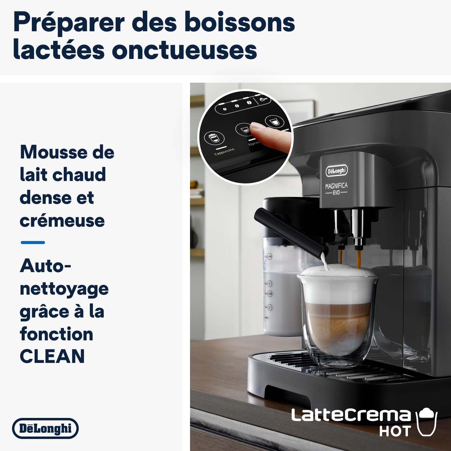 Magnifica Evo - Perfetto Machine à Café Automatique avec LatteCrema Mousseur à Lait Automatique